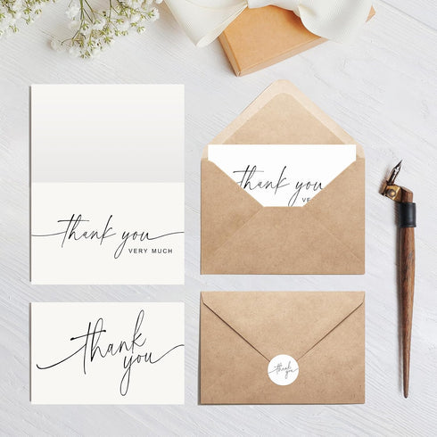 XXINMOH 100 PACK 4x6 Inch Thank You Cards Bulk with Kraft Envelopes and Matching Stickers, Blank Greeting Cards