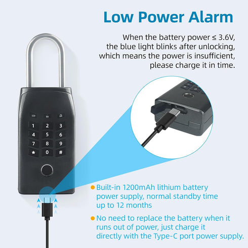 Smart Key Lock Box, with Fingerprint,Tuya APP,Password and Emergency Key Unlocked Methods, APP Remote Control