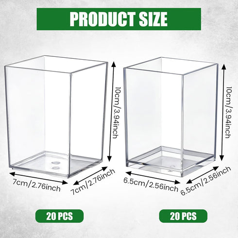 Tosstuki 40 Pack 2 Sets Clear Acrylic Pen Holder Size Pencil Cups Makeup Brush Holder Bookmark Organizer Stationery