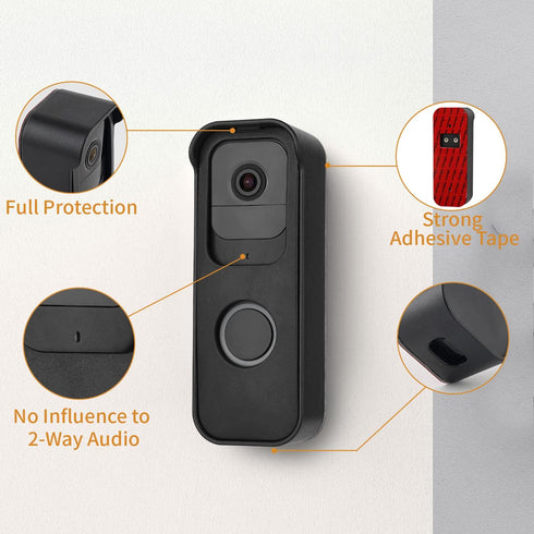 No-Drilling Door Mount for Blink Video Doorbell, Adhesive Bracket for Home Security System, Black