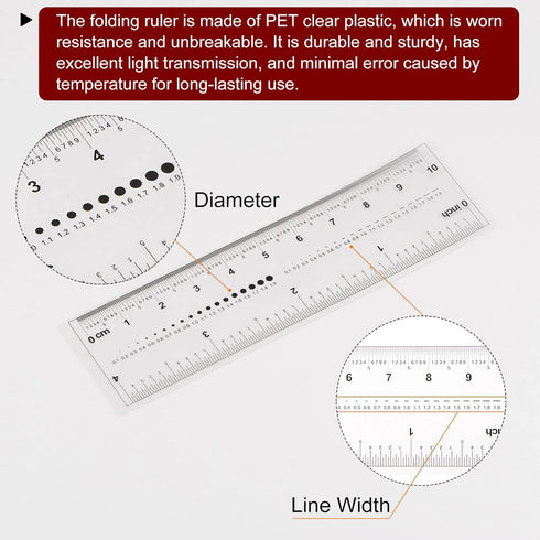 Film Flexible Ruler, 4 Inch 0.1mm Scale, PET Plastic Covered Folding Measuring Tool