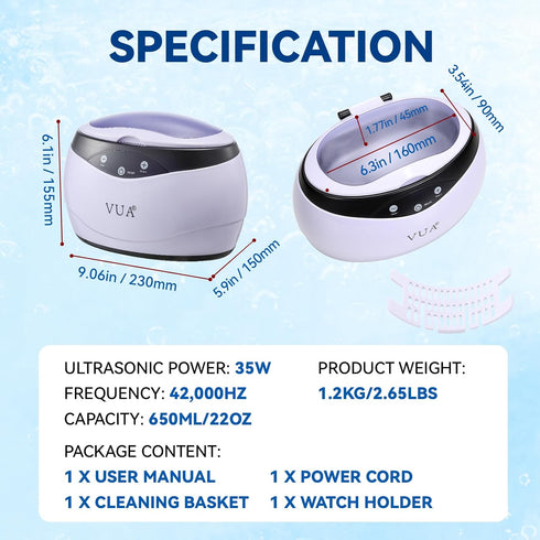 VUA 22oz 304 5 Ultrasonic Jewelry Cleaner, Ring Cleaner, Ultrasonic Cleaner Machine, Stainless Steel Tank, Time Modes