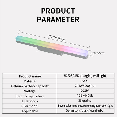 Clnutrieve Mirror,16 Inches Wireless Vanity Lights For Rechargeable Magnetic RGBW Makeup Light With Ambient Lighting