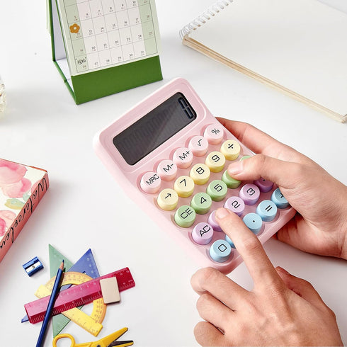 Electronic Calculator, 12 Digits Large LCD Display, Pink Basic Desktop Calculator with Big Buttons