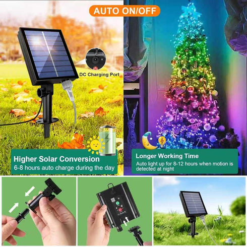 66ft 20mm 8 Solar String Lights Outdoor Waterproof with Remote, Ovlied-Shaped LEDs with Three-Wire Hanging Design