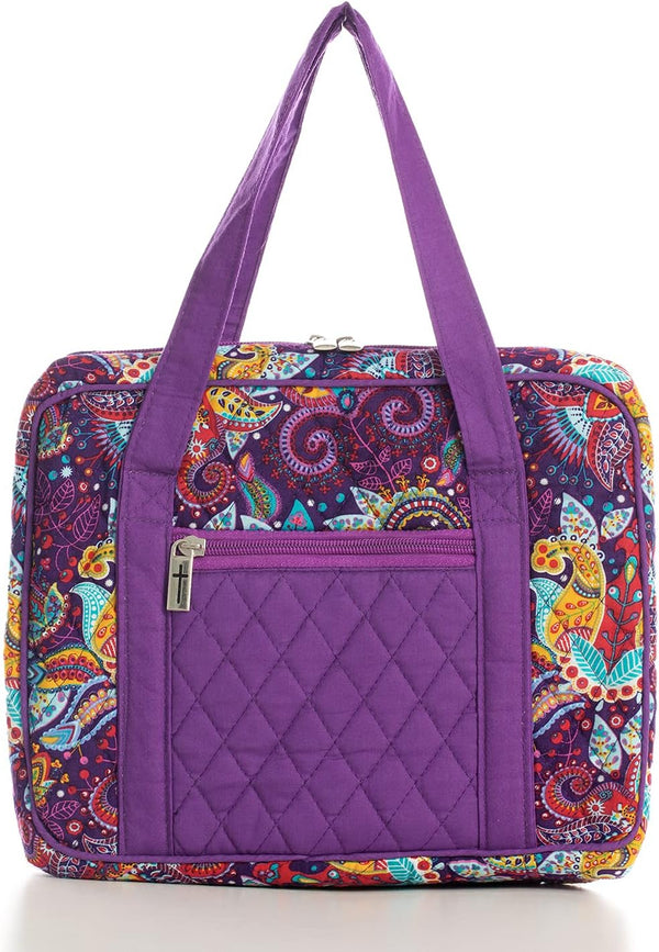 DIWI Quilted Bible Cover Extra Large Sizes 11.25 X 8.25 X 2.75 Inches Bible Tote Case (XL, C2 Purple Garden)