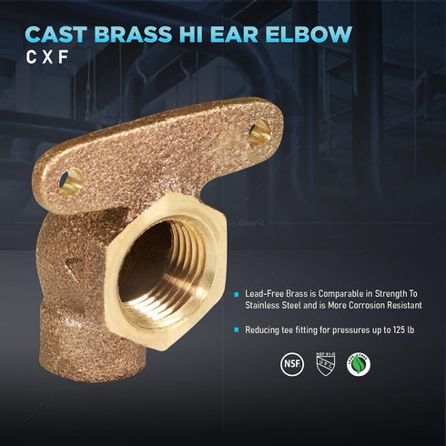 Everflow Supplies CFHE0012-NL 1/2" Nominal Diameter No Lead Hi-Ear Cast Brass 90 Degree Elbow with Sweat Socket