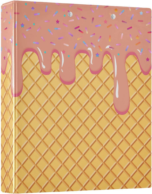 Aslsiy 3 1.5 Inch Kids Ring Binder Dark Salmon Ice Cream Girls Round Clipboard Binder Decorative Harcover Binders