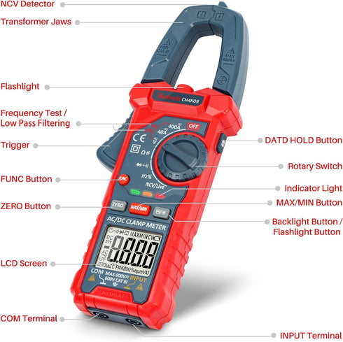 AstroAI Digital Clamp Meter Multimeter, 4000 Counts, Auto-ranging Amp Tester for AC/DC Voltage & Current