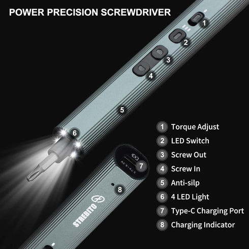 155 1 Set, 140 S2 STREBITO in Electric Screwdriver Small Electric Screwdriver Cordless with Magnetic Bits, Electronic