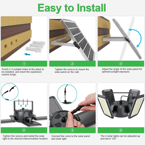 INXPHY 1200LM 144LED 5 4-Leaf 120 IP65 Solar Shed Light, Motion Sensor Pendant Light, Lighting Modes Remote Control
