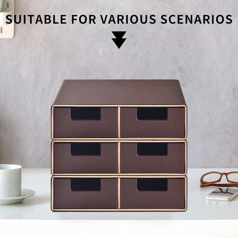 PU Leather Stackable Drawer Organizer - Handmade Storage Box with 2 Compartments for Tea Bags, Jewelry, Stationery