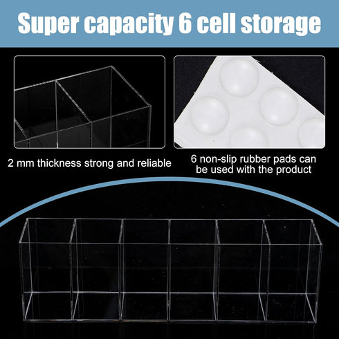 Xaajooio 2 6 Pcs Acrylic Makeup Brush Holder and Pencil Organizer, Compartments Clear Pen Holder for Desk, Office