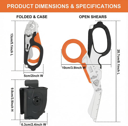 SUVIVISUN 6-in-1, Trauma Shears EMT Scissors Foldable with Holster & Belt Clip, Stainless Steel Emergency Shears