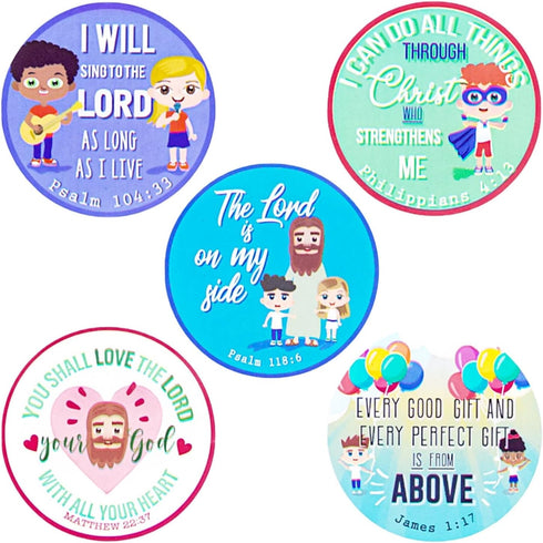 Juvale Bible Verse Sticker Roll, 1.5 in Multicolor Round Christian Stickers for Kids, 1000 Scripture Decals