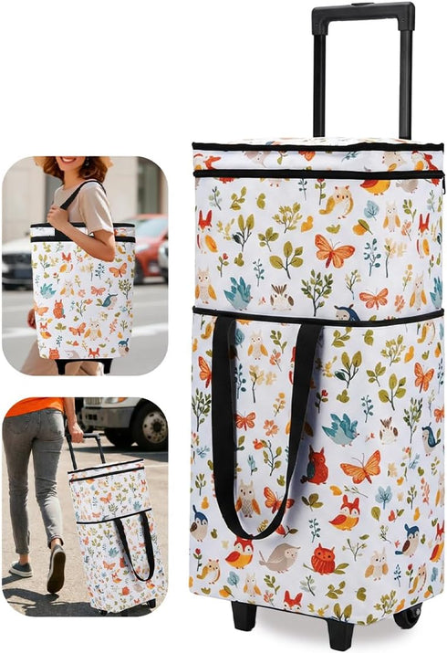 Dxiywa Foldable Rolling Bag, Portable Small Shopping Cart with Wheels, Collapsible Shopping Tote