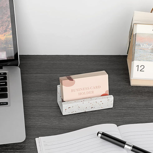 Hipiwe Terrazzo Business Card Holder for Desk, Concrete Display Stand for Women Men Office Organizer