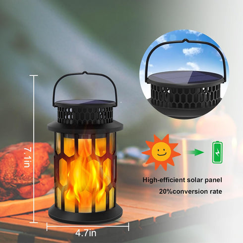 2 Packs Solar Lights for Outside, Upgraded Solar Lanterns Flickering Flame Outdoor Waterproof Hanging Lanterns