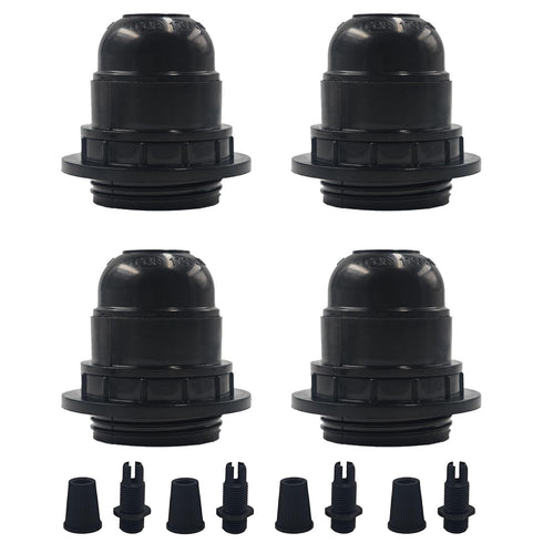 Runseaway 4Pcs E26 E27 Bakelite Black Medium Base Light Socket, Keyless DIY Vintage