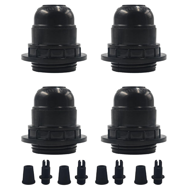 Runseaway 4Pcs E26 E27 Bakelite Black Medium Base Light Socket, Keyless DIY Vintage