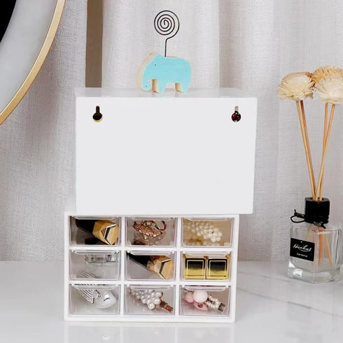 Feadily 4PCS Small Drawer Organizer for Desk, Desktop Storage Drawers with 9 Clear Drawers, White
