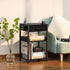 Lerliuo Pure Black Printer Table - 3 Tier Industrial Wood Stand with Fabric Drawer, Modern Tall End Table