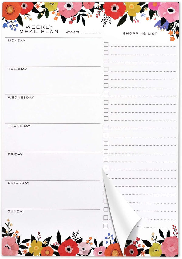 Foral Weekly Meal Planner Magnetic Notepad - 80g 50 Sheets for Fridge, 7"x10" Grocery List Organizer