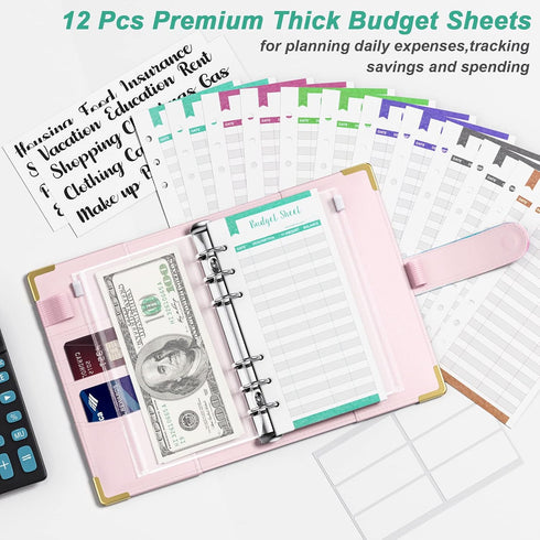 Rnivvi Budget Binder with Floral Zipper Envelopes, A6 Cash Envelopes for Budgeting, PU Leather Money Organizer for Women