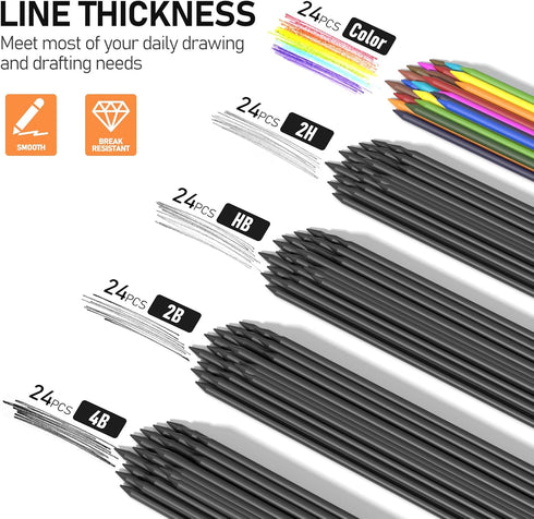 Four Candies 3PCS 2MM Mechanical Pencils with Case, Metal Lead Holder with 120 Graphite Lead Refills, 4 Erasers,