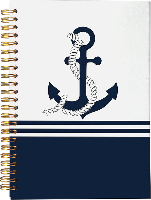 Navy Nautical Lined Spiral Journal Notebook, 8.3×5.5 Inches, Hardcover College Ruled for Work Note Taking