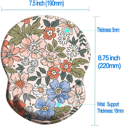 Wrist Support Mouse Pad with Non Slip Rubber Base, 8.75in X7.5in Small Mouse Mat for Home Office (Pink Floral)