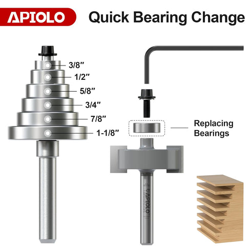 Set 1/4 1pcs 6 1/8", 1/4", 5/16", 3/8", 7/16", 1/2", Professional Rabbet Router Bit Shank with Interchangeable