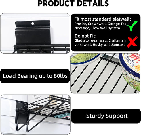 Slatwall Shelves - Heavy Duty Garage Storage Slatwall Shelf Accessories (2 Pack) (16-Inch Width)