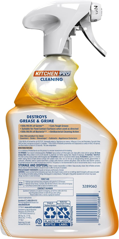 22 Oz (Pack 2) Lysol Kitchen Pro Antibacterial Cleaner Trigger, Fl