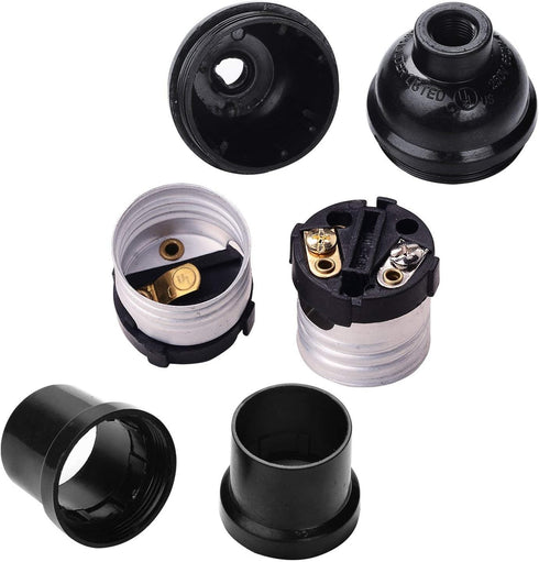 E26 E27 Socket,16-Pack E26 E27 250W 200 Light Black Edison Retro Pendant lamp Holder, Plastic Standard Screw-in Socket