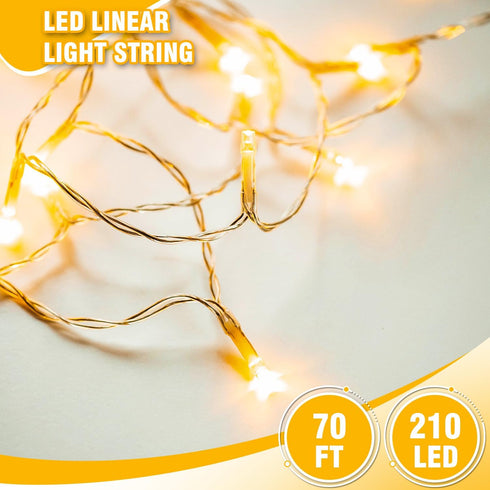 210 70FT LEDs Warm White LED String Lights Transparent Wire, Waterproof & Connectable Christmas Tree Lights for Indoor