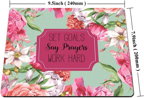 Smooffly Gaming Mouse Pad Custom, Set Goals Say Prayers Work Hard Floral Neoprene Inspirational Quote Mousepad