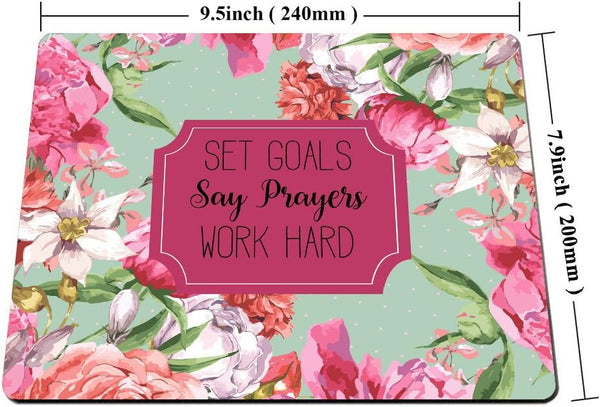 Smooffly Gaming Mouse Pad Custom, Set Goals Say Prayers Work Hard Floral Neoprene Inspirational Quote Mousepad