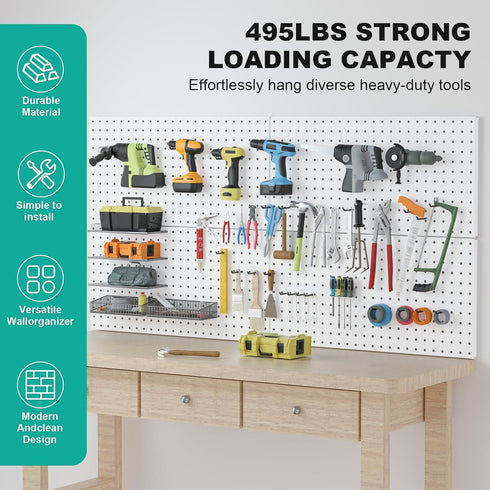 Metal Pegboard Panels, 24”×12” Pegboard Wall Organizer, 2 Pcs Large Metal Peg Board for Home, Garage Tool Storage