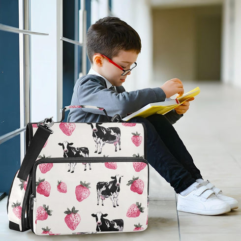 ALAZA 3 500 Ring Zipper Binder Milk Cow Pink Strawberry Binders Bag with Shoulder Strap Sheets Paper Organizer Trapper