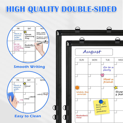 Monthly Calendar Dry Erase Whiteboard 24" x 18", Double-Sided Portable Board with Black Aluminium Frame