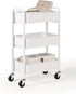 SunnyPoint 3-Tier Compact Rolling Metal Storage Organizer, Mobile Utility Cart for Kitchen/Under Desk, WHT