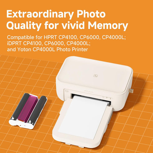 4x6" 54 1 CP4100/CP4000L/CP6000 Printer,4 HPRT Photo Paper Sheets & Ink Cartridges Refill, For HPRT Pass Dye