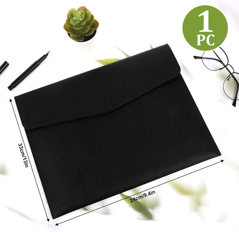 Document File Folder, 1Pcs PU Leather A4 Envelope Folder Expanding Organizer Waterproof Portfolio Black Storage Case