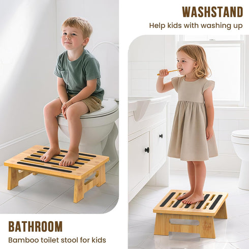 SeLucky 450 LBS, One Step Stool for Adults Seniors and Kids with Non-Slip Surface, Natural Bamboo Stepping Stools