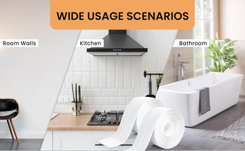White Caulk Tape, Waterproof Self Adhesive Sealer Strip for Toilet Base, Shower, Wash Basin, Easy to Use