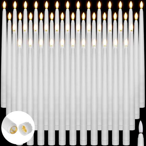 Baquler 50 Pcs Extra Long Flameless Taper Candles 12.4 inch Battery Operated