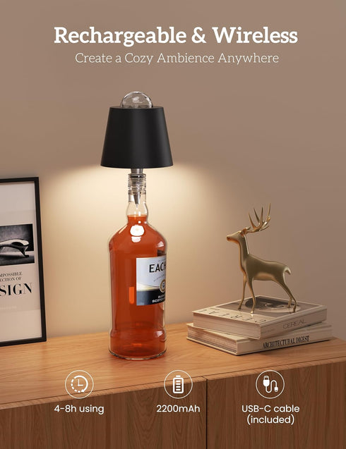 Joyzy Table Lamp with Projector Lighting, Wireless Wine Bottle Lamps Rechargeable Wine Bottle Lights Water Wave Ripple
