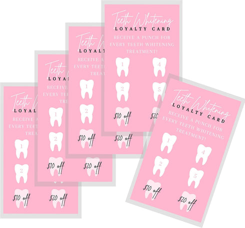 Lashicorn 50 Pack 2x3.5" inch Teeth Whitening Loyalty Reward Cards | | Size Business Card | Matches Teeth Whitening
