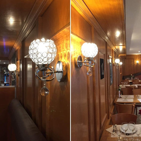 TISLYCO Silver Crystal Sconces - Modern Wall Lighting with Hanging Crystal Ball, Wall Mount Lamp for Bedroom, Living
